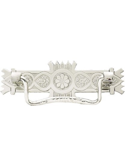 Eastlake-Style Brass Bail Pull ‚Äì 3‚Äù Center-to-Center in Polished Nickel.